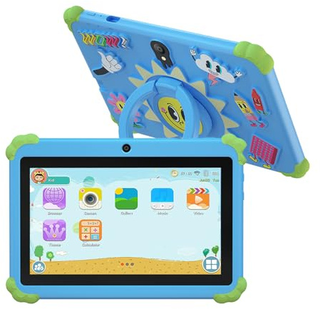 YUEHISY Tablet da 7 Pollici con Custodia Protettiva, Tablet Touchscreen da 16 GB 1024x600 HD, con Copertura di Supporto Protettivo per Android 7.0, Regali per Adolescenti per Bambini