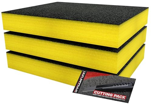 Shadow Foam Small Pack 3pcs – Foam Inserts Kit for Tool Box Organisation – 40 x 32cm DIY Cut & Peel Foam Sheets for Tool Boxes & Tool Storage Systems – Yellow (70mm Depth)