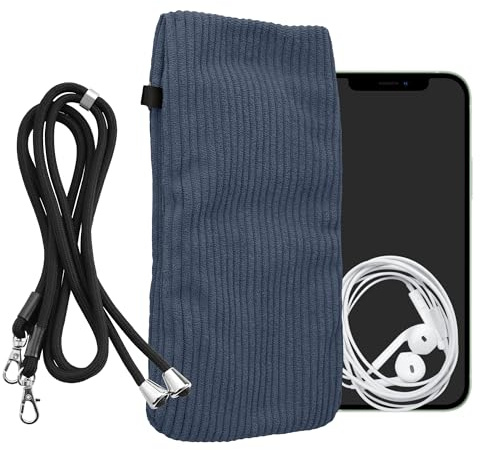 kwmobile Estuche Universal de Pana para Smartphone XL - 6,7/6,8 - Funda con Cuerda Ajustable y Cierre magnético - Azul Vintage