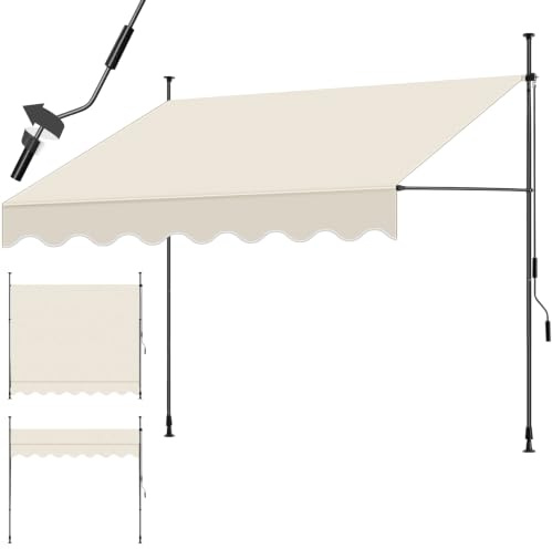tectake® Klemmmarkise mit Handkurbel, Balkon Markise ohne Bohren, Markise höhenverstellbar, UV-beständig, wasserabweisend, Terrassenüberdachung, Sonnenschutz Terrasse & Balkon, Breite 250 cm - beige