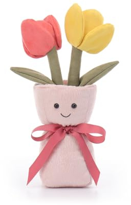 Apricot Lamb Vase romantique en forme de tulipes - Peluche pour enfants - Doudou mignon et doux pour bébé fille et garçon - Vase romantique - Rose - 28 cm