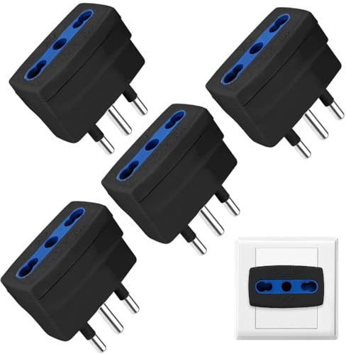JOAASU 4 Pezzi Adattatore Riduttore Semplice Spina 16A Presa 10A, Adattatore Bipasso Spina 10A, Adattatores Bipasso Spina, con Presa Bivalente 10/16A a Spina Piccola 10A Italiana (Nero) (4 PCS)