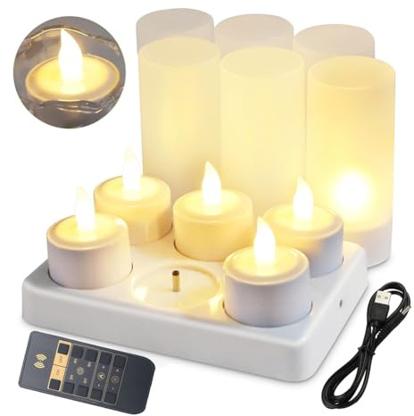 Fangxuee Rechargeable Flameless Tea Lights Candles USB Rechargeable Battery LED Tea Lights for Lantern Pool Weddings Emergency