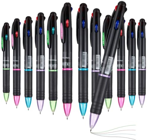 Stylos à bille rétractables, Lot de 12 stylos multicolores 4 en 1, Stylos à Encre Multicolore pour Fournitures Scolaires, Cadeau Enfant, Rentrée Scolaire