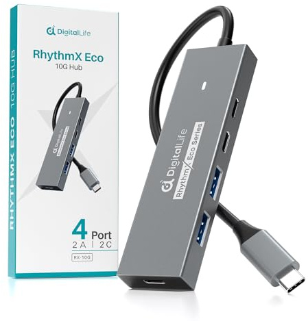 DigitalLife RhythmX Eco Series | Hub USB-C 10Gbps – Adattatore USB 3.2 Gen 2 a 4 Porte (2× Type-C + 2× Type-A) per Produzione Musicale e Controller MIDI USB in Studio (RX-10G, 1 pz/conf.)