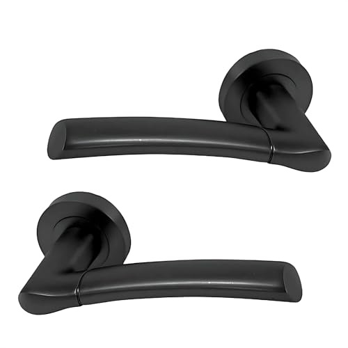 UAP Falcon Internal Door Handles On Round Rose, Metal Grey Lift & Lock Lever Handles for Interior Wooden Doors, Keyless Pair