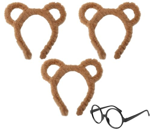 3 serre-têtes écureuil, têtes écureuil serre-têtes oreilles d'ours à lunettes serre-têtes oreilles de dessin animé mignons oreilles marron serre-tête oreilles d'écureuil