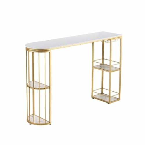 SONGYL-20249 Bartisch für Garten Einfacher offener Stehtisch aus Marmor mit Aufbewahrungslicht, luxuriöser Trennwandschrank, Küchen-Esstisch mit Stauraum(Weiß,120 * 40 * 105cm)