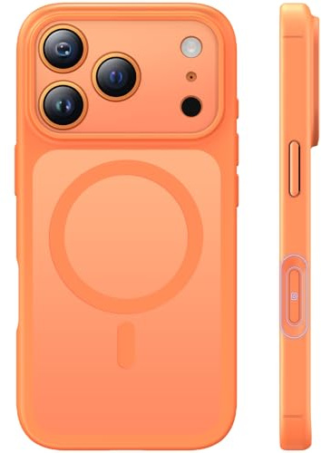 TAURI Magnetic for iPhone 17 Pro Max Case with Full Camera Protection [Camera Control Cover] Compatible with MagSafe, Matte Solid Color Back Shockproof Cover, Orange