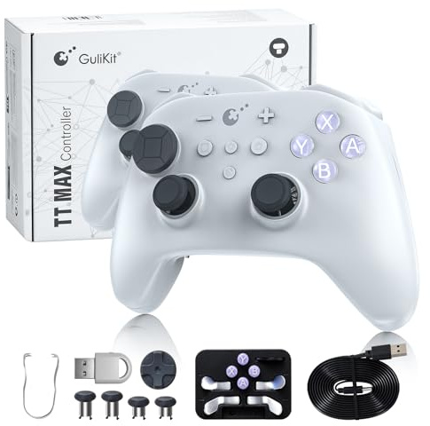 GuliKit TT Max Wireless Controller für Switch 1/2, PC, Android, iOS | TMR Joysticks, Aufweckfunktion und Abnehmbare 4 Metall-Rücktasten (Grau, TT MAX)