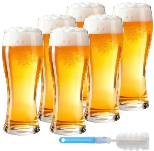 YBCPACK 16 oz Pint Beer Glasses Set of 6, 500 ml Beer Drinking Glasses, Extra Tall Tumbler Glasses for Home Bar, Ideal Gift for Men