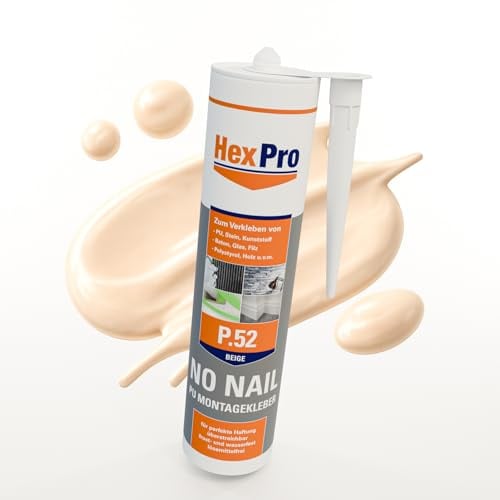 HexPro PU Montagekleber Profi stark (3 Kartuschen P52 Beige) Polyurethan Kraftklebstoff Innen Außen - schleifbar überstreichbar wasserfest für Zierleisten Deckenleisten Rosetten Polyurethan Dekore