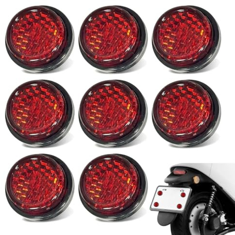8Pcs Motorcycle Reflectors Stick-on 24mm Round, reflector, bike reflectors | Red Light Warning Reflector, 24mm Mini License Plate Reflectors, for Motorcycle Bicycle Trailers Gate Posts