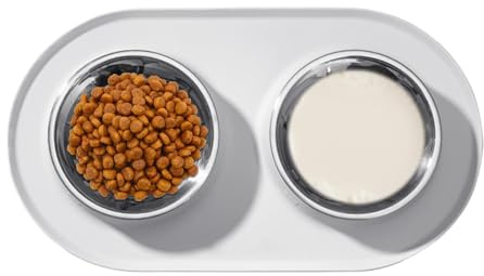 Dog Bowls with Mat Pet Feeder Placemat with 2 Bowls | Kitten Feeder with Mat for Travel Home Patio Hotel Kitchen Living Room Apartment Balcony