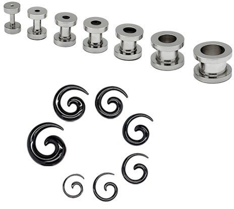 Soul-Cats Set Tunnel Dehner Tunnelset Dehnstab flesh schwarz silber Dehnungsset Dehnset, Auswahl:Set Tunnel silber & Schnecke schwarz