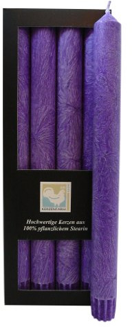 Stearin Stabkerzen, 250 x 22 mm, Violett, 4er-Pack, Bio - Kerzen/Stearin - Leuchterkerzen