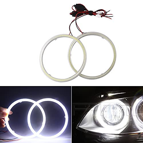 Qasim 1-Pair blanco COB LED Halo Anillos Ojos de Ángel LED faro Delantero con Funda de Lámpara 12 V 24 V 120mm 93SMD no Polaridad Constante