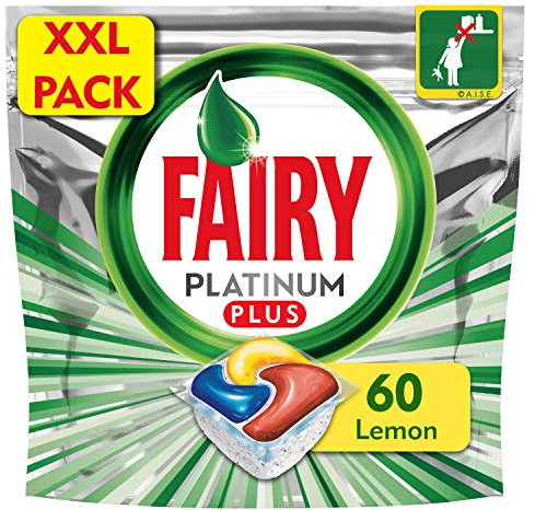 Fairy Platinum Plus - Pastillas para lavavajillas, limón, 60 tabletas, la mejor limpieza de alimentos resistente que deja tus platos brillantes y limpios como nuevos