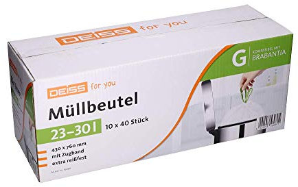 DEISS Müllbeutel 23-30 Liter für Brabantia Touch Bin (Größe G), 400 Stück