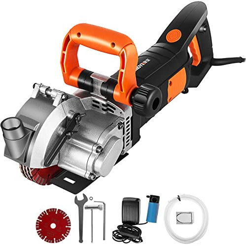 SucceBuy Rainureuse Murale Électrique 2500 W Machine à Rainurer Mur 133 mm Machine de Découpe de Rainures de Profondeur 42 mm Machine à Découper Rainures 6400 tr/min avec Pompe à Eau, Lames Installées
