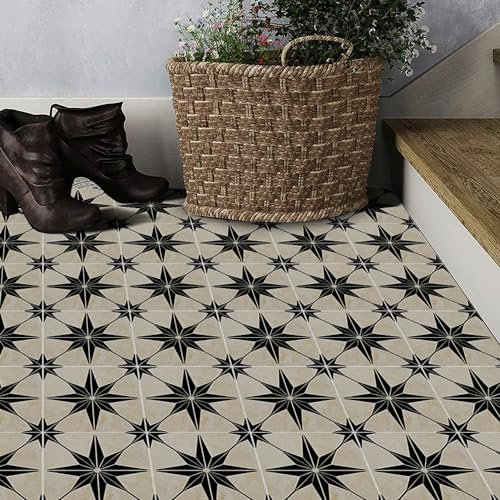 Prior.choice 3D-Aufkleber im Vintage-Stil, schwarze Sterne, selbstklebend, zum Abziehen und Aufkleben, rutschfest, wasserdicht, abnehmbar, PVC, Badezimmer, Küche, Heimdekoration, Boden, Boden, Wand,