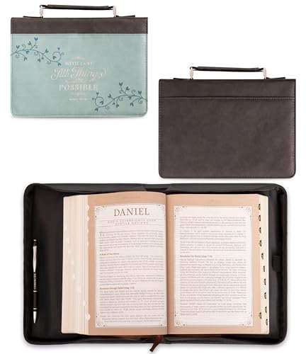 Christian Art Gifts Bibelhülle aus Kunstleder, mit Gott All Things Possible - Mathew 19:26, mittelgroß, Blau