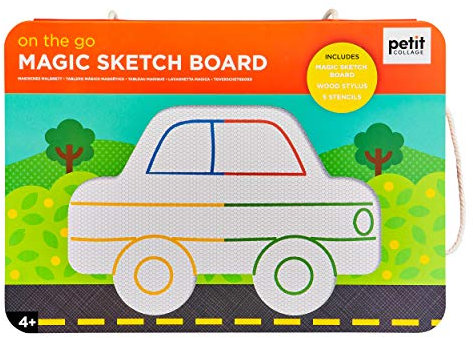 PETIT COLLAGE 8777905 Magische Zeichentafel inkl. 5 Schablonen, Maltafel für Kinder, Auto PTC479
