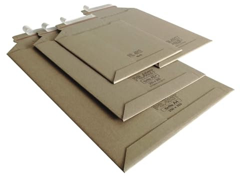 Versandtaschen Premium aus Mikro-Wellpappe Karton Testliner DIN A5-250x175mm bis 50mm Füllhöhe (PS.401T) (25)