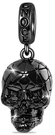 GNOCE Schwarzer Schädel Anhänger Charm Sterling Silber Schwarz plattiert Horror Totenkopf Beads Charm Fit Armband/Halskette für Frauen Männer