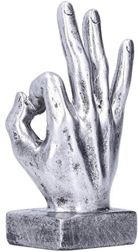 Pssopp Finger Statue Geste Skulptur Harz Finger Statue Hand Geste Schreibtisch Statuen Fingerskulptur Dekor Desktop Ornamente(Silber)
