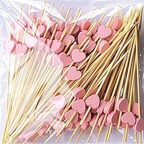 Spldsun 100 PièCes Batons de Cocktail, 12 cm Jetable Bambou Cœur, Cure-Dents en Bois fête Fournitures Brochettes, pour Nourriture Décorée, Verre à Cocktail, Fête d'anniversaire de Carnaval