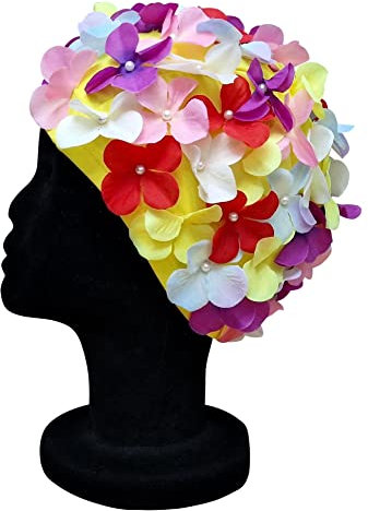 Blue Reef Leo Floral Bonnet de bain classique rétro 3D pour femme Multicolore Jaune Rose Violet Bleu Blanc Rouge Taille unique