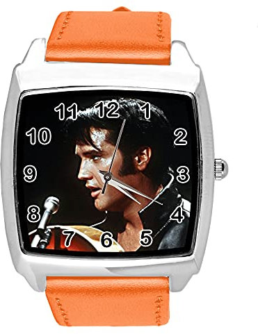 Orologio quadrato in pelle arancione per i fan Rock e ROLL E4