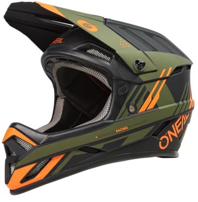 O'NEAL | Mountainbike-Helm | MTB Downhill | Robustes ABS, Ventilationsöffnungen für Luftstrom & Kühlung, ABS Außenschale | Backflip Helmet Strike V.23 | Erwachsene | Schwarz Orange Oliv | XL