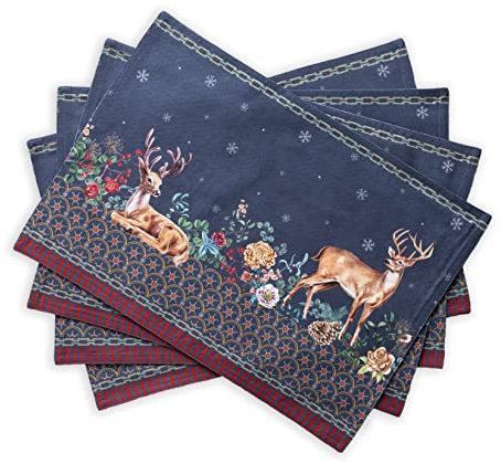 Maison d' Hermine Stoff-Tischsets, 100% Baumwolle Set mit 4, 33cm x 48cm dekoratives, waschbares Ostertisch-Tischset für Essen, Feiertage und Hochzeiten, Christmas Joy – Erntedankfest/Weihnachten