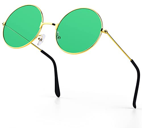 PROUSKY Green Round Sunglasses Green Retro Women Hippie Glasses Lovely Street Shoot Party Vintage Sunglasses Girls Rose Gold Frame Sunglasses for Teen Girls Women