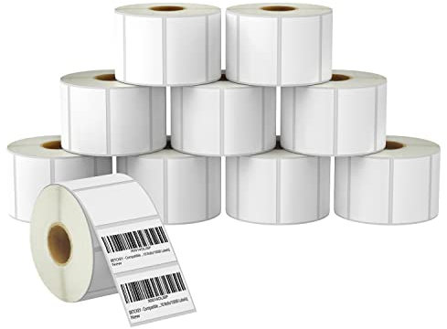 BETCKEY - 57mm x 32mm(2,25 in x 1,25 in) Perforierte Barcode/Mehrzweck Thermoetiketten Kompatibel mit Zebra und weiteren Druckern [10 Rollen/10000 Etiketten]