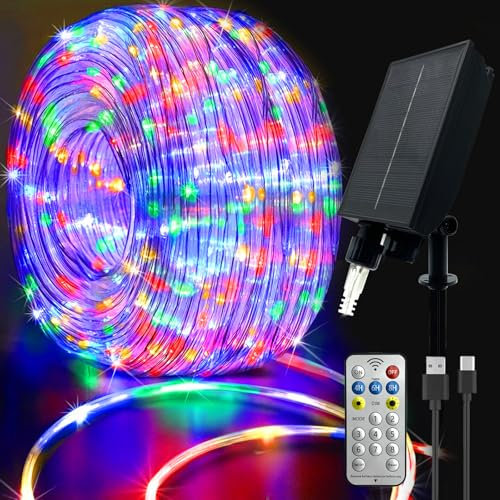 calflux Led schlauch 20m Wasserdicht,RGB Lichterschlauch Aussen,USB&Solar lichterschlauch für Innen außen,8 Modi,Timer,Fernbedienung,Wetterfest Lichterkette für weihnachten Hochzeit Deko,(Bunt)