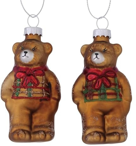 2 STK Glas Bär Christbaumschmuck b390 Lebkuchen Männer Zuckerstange 14cm braun rot Weihnachtskugeln Baumschmuck Sweets Süßigkeiten Anhänger Hänger Deko Christbaumkugeln Zierfiguren