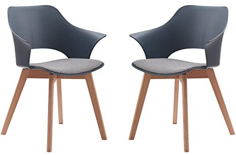 GrandCA HOME 2er-Set Nordischen Küchenstühlen, Esszimmerstuhl mit Massivholzbeinen, Gepolsterte Stühle für Schlafzimmer, Wohnzimmer, Küche, Blau