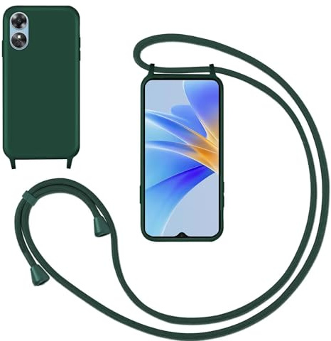 GoodcAcy Handykette Handyhülle für Oppo A17 4G,Smartphone Necklace Hülle mit Band Schutzhülle mit Kette zum umhängen Halskette Flüssig Silikon Case für Oppo A17 4G,Grün