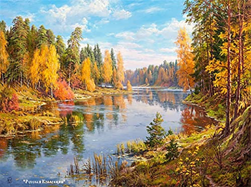 Diamond Painting Set, Bild mit Motiv Flusslandschaft und Zubehör, Größe ca. 35 x 25 cm, Bastelset zum Malen mit Glitzersteinchen für Kinder ab 5 Jahren