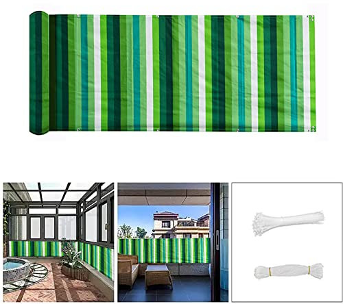 QINGLV Brise Vue Balcon 90x300cm Cache Balcon Opaque Imperméable Toile Brise Vue Balcon pour Patio/Jardin/Terrasse/Grillage -Rayures Vertes Et Blanches