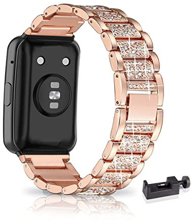 Metall Armband für Huawei Watch Fit/Elegant/New - Frauen Strass Glitzer Verstellbare Edelstahl Ersatzbänder Kompatibel mit Huawei Watch Fit (A)