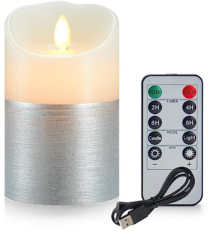 Koelaa Velas Recargables, Velas LED Parpadeantes, Velas LED Recargables con Control Remoto, Velas sin Llama de Plata, para Salón, Navidad, Boda, Fiesta, Decoración-7.5 * 15cm