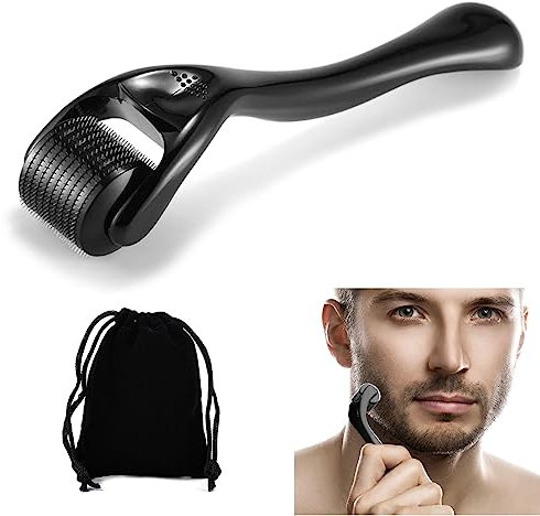 Dermaroller Barbe, Derma Roller, 0.5 mm Dermaroller Visage, Velvet Bags, Cordon de Serrage en Velours, Derma Roller pour Visage Soin de la Peau, Anti-rides, Anti-âge