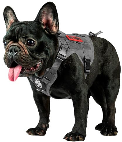 OneTigris Hundegeschirr, FIRE WATCHER Taktische Geschirr Sicherheitsgeschirr Hunde Hundeweste mit 1 Griffe und 2 D-Ring 1000D Nylon (XXS, Grau)