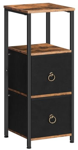 HOOBRO Meuble de Salle de Bain, Meuble de Rangement, Commode avec Compartiment Ouvert, Placard d’Angle, 2 Tiroirs en Tissu, Style Industriel, Marron Rustique et Noir EBF87CW01