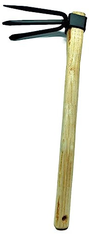 Acan Tradineur - Rastrillo de 3 Dientes de Jardin - Mango de Madera - Facil manejo, Robusta y Resistente - Longitud de 36 cm