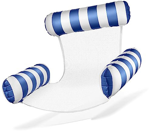 Balinco Fauteuil de natation gonflable pour piscine - Avec dossier et accoudoirs - Parfait pour la détente - Bleu/blanc